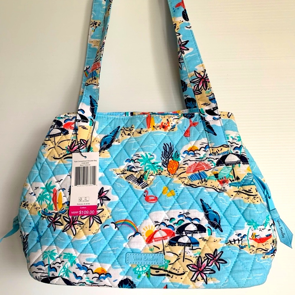 Vera Bradley Triple Compartment Bag Beach Treasures Tropical NWT Cotton